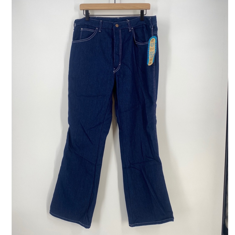 CDA Vintage Full Cut Stretch Jeans 35x28 Dark Blue NEW Deadstock USA Made
